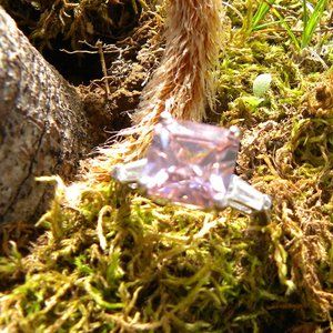 Special Valentine  925 Silver Cubic Zirconia Pink Emerald Cut Ring  EP1721H